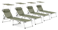 Set 4 Lettini Prendisole da Giardino con Tettuccio 58x193x76 cm in Alluminio Cayo Olive
