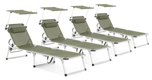 Set 4 Lettini Prendisole da Giardino con Tettuccio 58x193x76 cm in Alluminio Cayo Olive