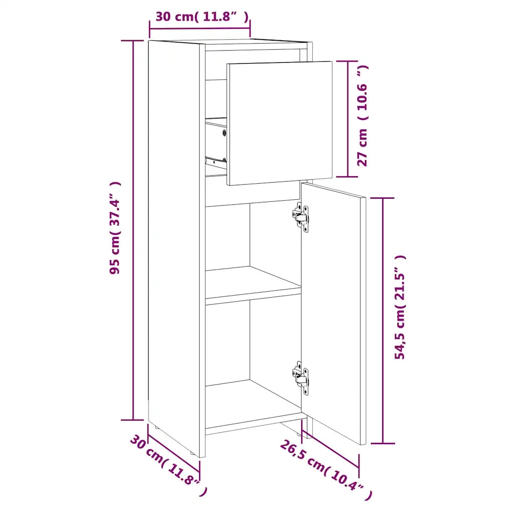 Armadio da Bagno Nero 30x30x95 cm in Truciolato cod mxl 31373