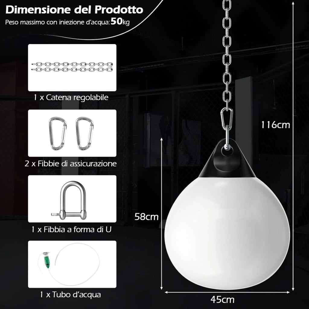 Sacco da Boxe per Bambini ed Adulti 50 kg, Sacco da Boxe ad Acqua con Catena Metallica Regolabile, Ganci, Fibbie di Assicurazione e Tubo dell’Acqua