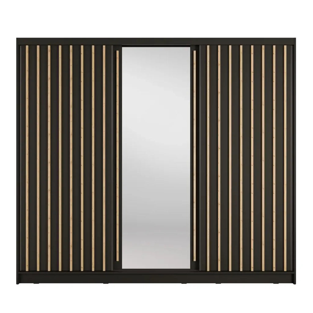 Armadio KAZU 3 porte scorrevoli con specchio grigio grafite 248 cm