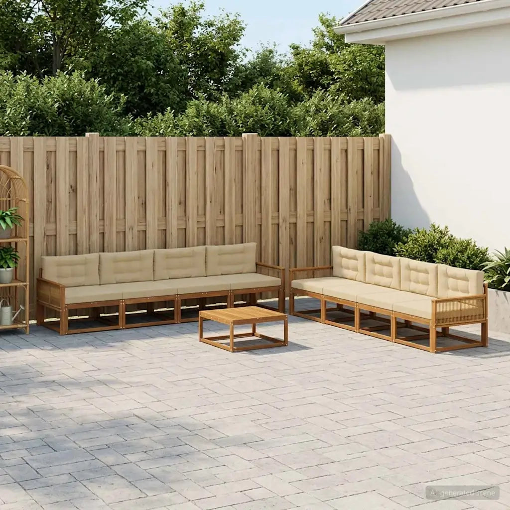 Set di divani da esterno con cuscino 9 pcs Naturale e Beige 3382451