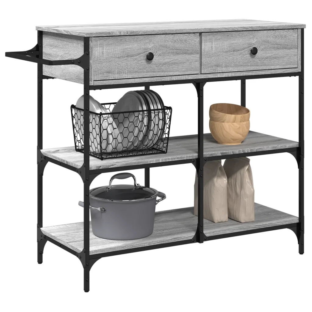 Carrello Cucina-Scaffale per Cucina Grigio Sonoma 105x42x95 cm in Legno Multistrato