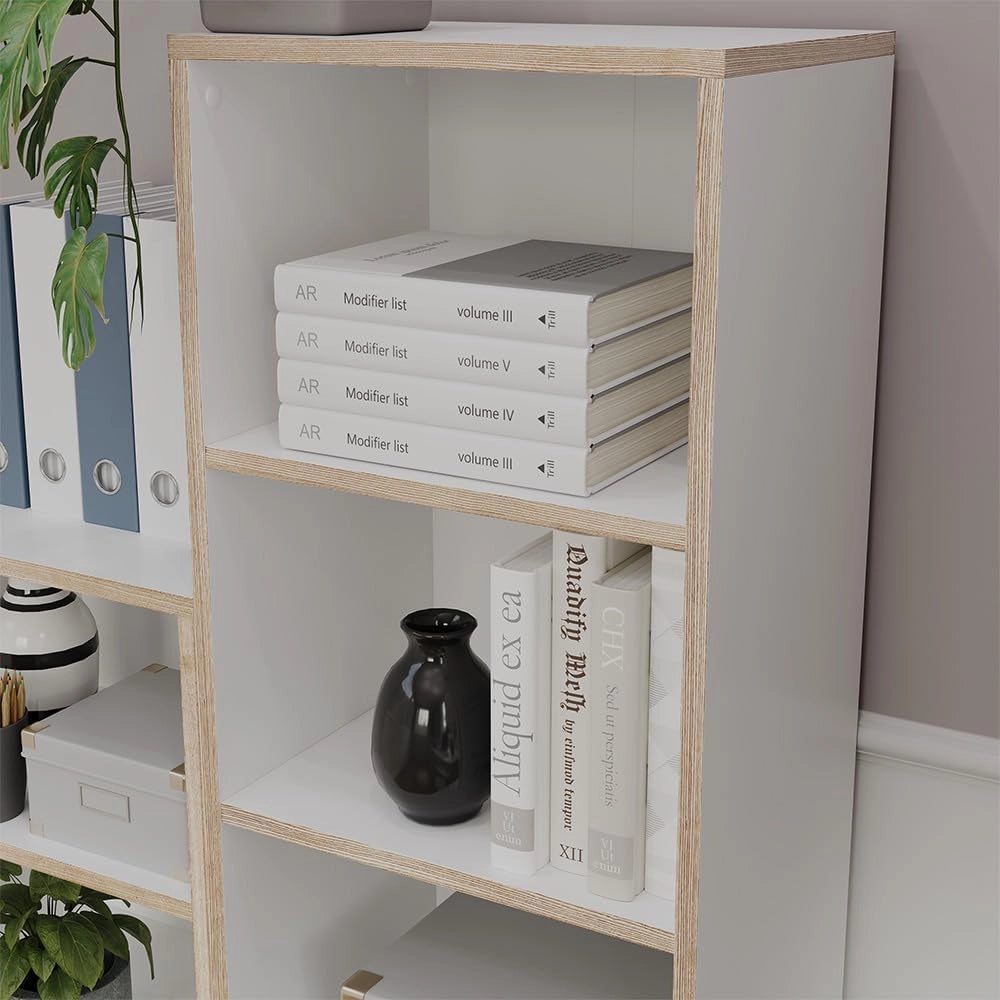 Libreria Tetrix, Bianco, 40 x 140 cm con 5 scomparti, per la conservazione di libri e decorazioni
