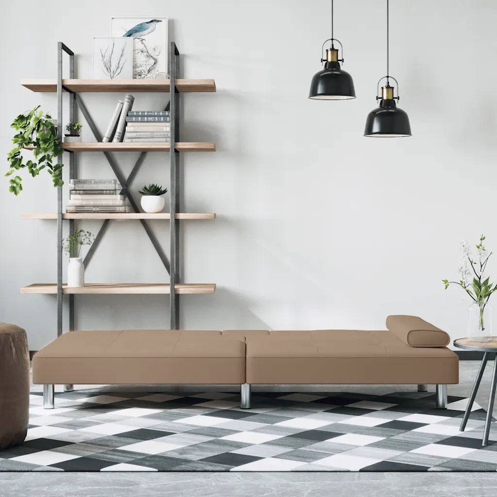Divano Letto con Portabicchieri in Similpelle Cappuccino 351929