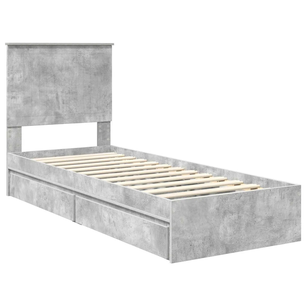 Letto con Contenitore con testiera Grigio cemento 75 x 190 cm