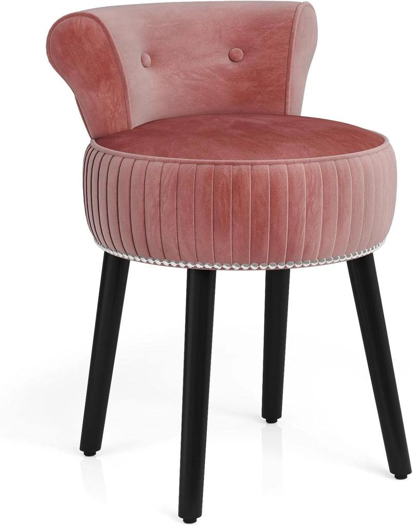 Sedia per toeletta, sgabello da trucco con schienale, sedia imbottita in velluto con gambe in legno di gomma, moderna poltrona senza braccioli, per camera da letto, spogliatoio, soggiorno