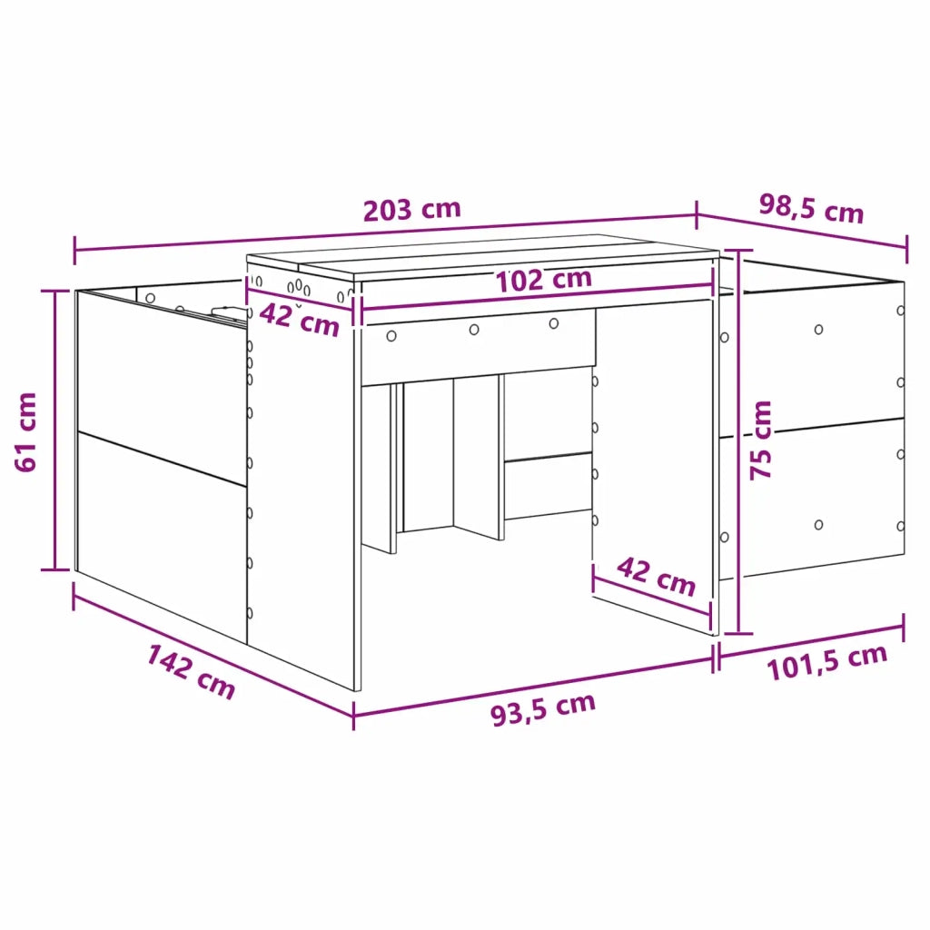 Letto alto per bambini con scrivania Legno antico 98.5 x 200 cm 3422665
