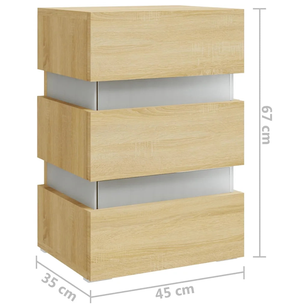 Comodino con Luci LED-Tavolino da notte Sonoma 45x35x67 cm in Legno Multistrato