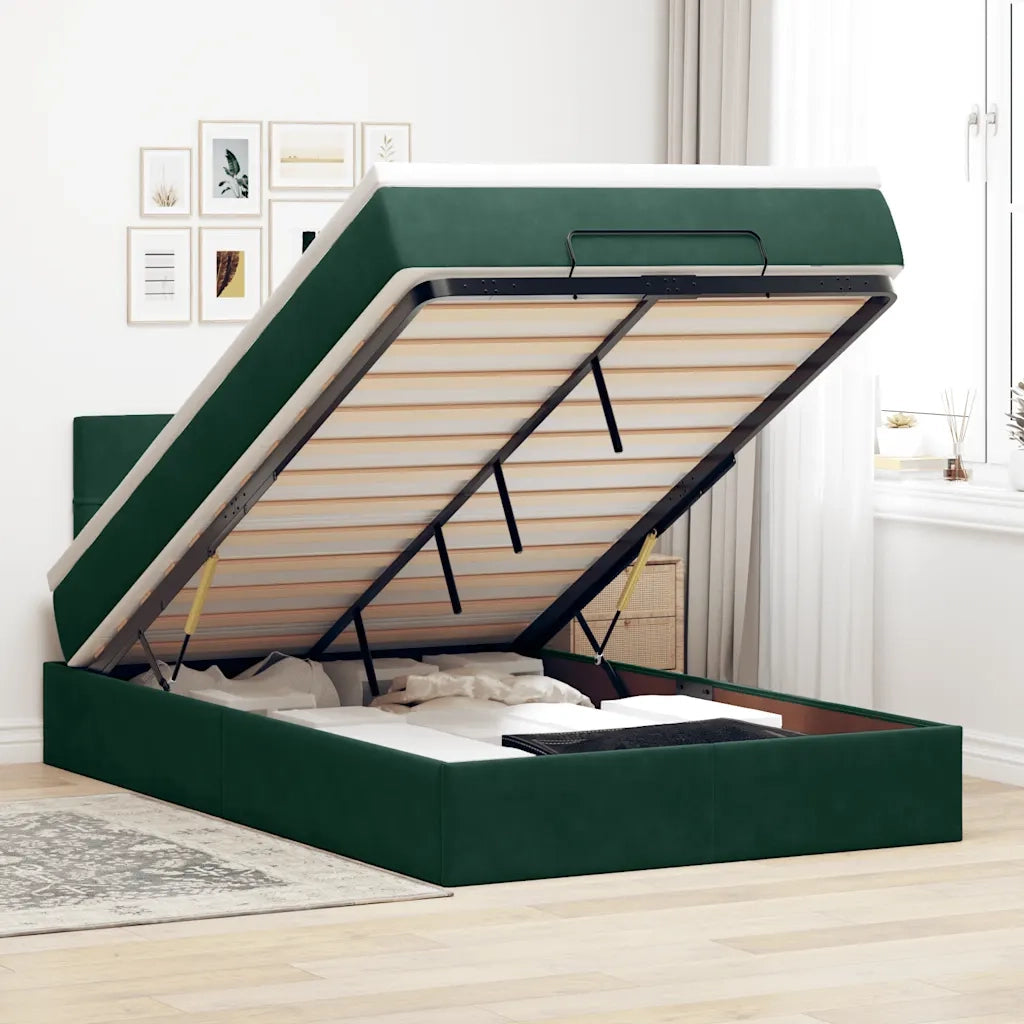 Pouf Letto con Materasso e LED Verde Scuro 120x190cm in Velluto 3312611
