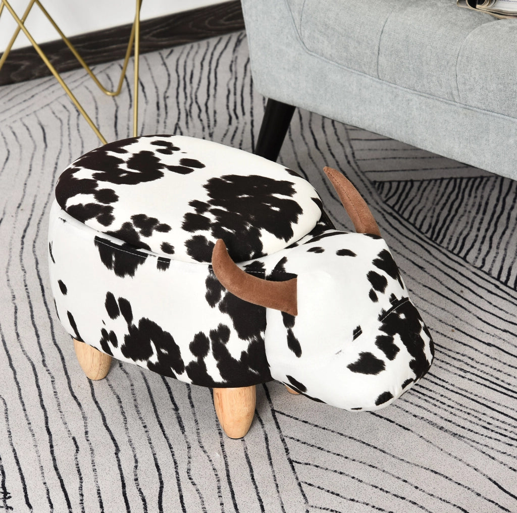 Pouf animale con contenitore 62x35x36 cm nero e bianco per soggiorno e cameretta