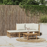 Set Salotto da Giardino 3pz con Cuscini Bianco Crema in BambÃ¹cod mxl 76342
