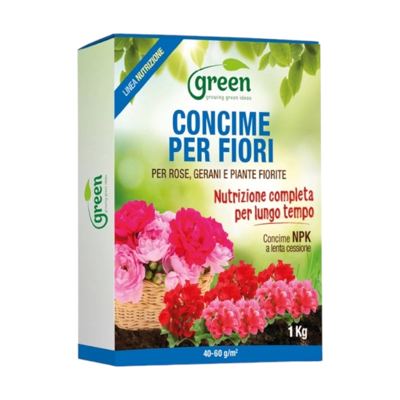 CONCIME PER FIORI LENTA CESSIONE rose gerani PIANTE FIORITE 1 kg Green