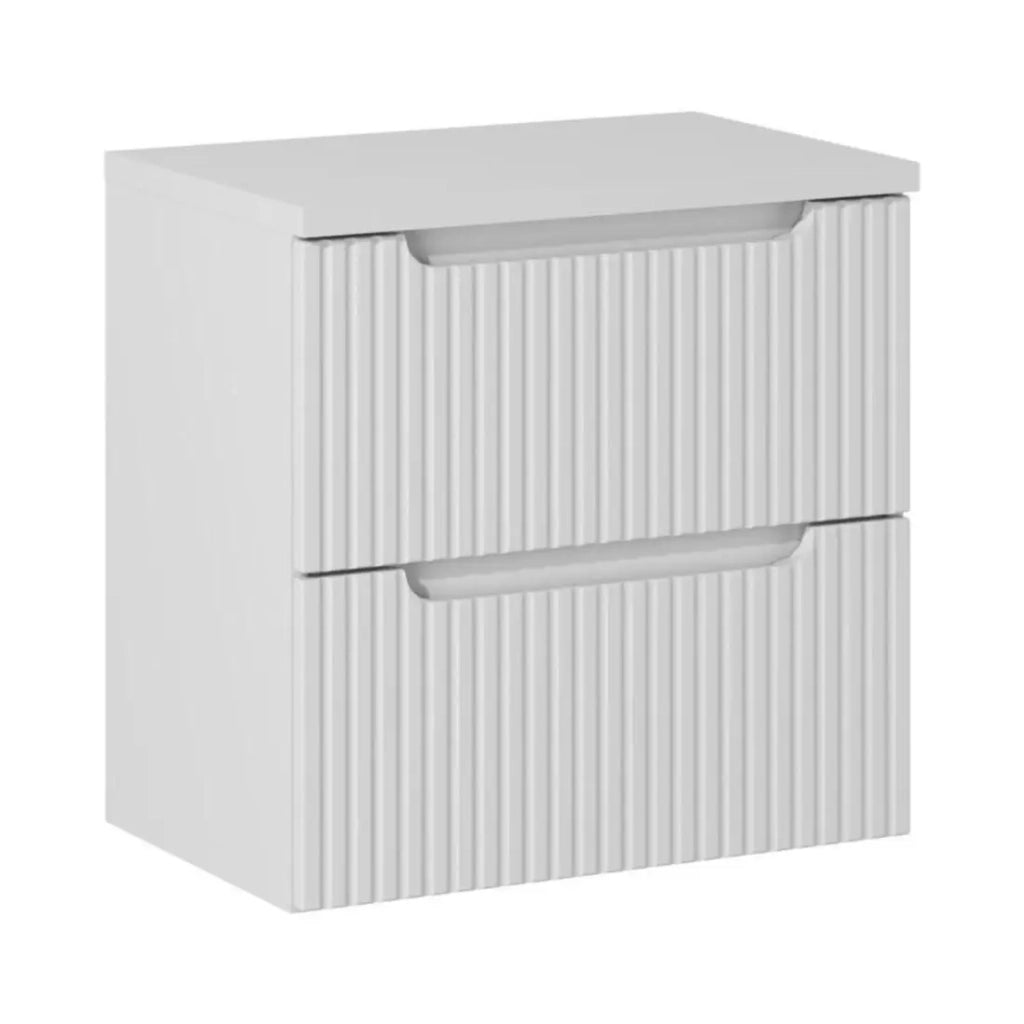 Set da bagno sospeso VANO bianco 60cm : mobile sottolavabo con cassetti scanalati + piano per lavabo bianco