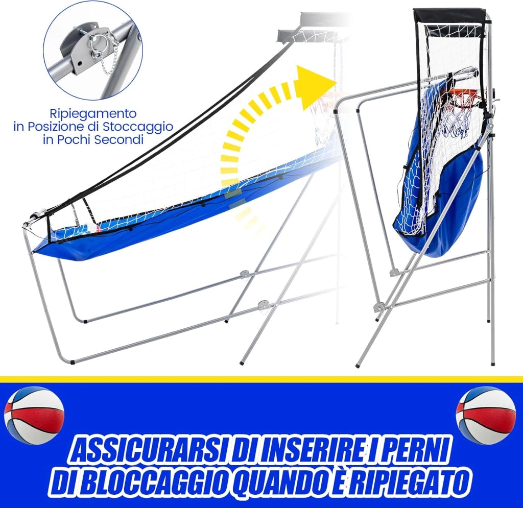 Macchina da Pallacanestro Elettronica Pieghevole, Gioco Arcade da Basket a Doppio Tiro per Casa con 8 Modalità di Gioco, Suono Arcade, Punteggio Elettronico, 4 Palloni e Pompa (Blu)
