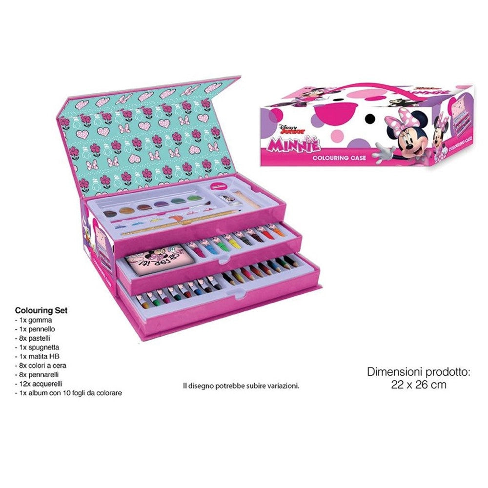 Trade Shop - Set Da Colorare Valigetta Con Colori Bambine Minnie Cassetti Kit Disegno Pittura 951724 -