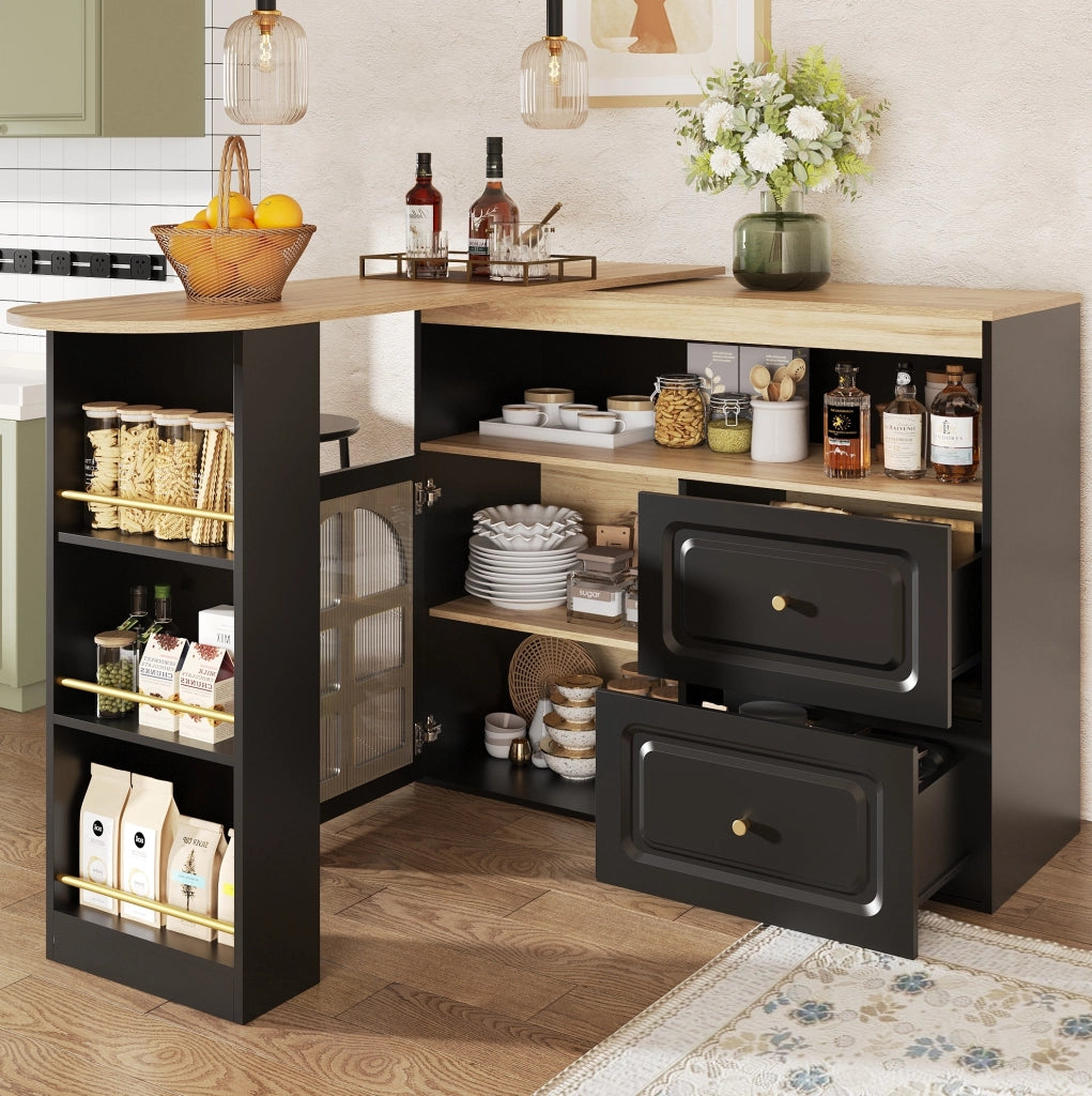 Mobile bar girevole ed estensibile 138-204 cm nero