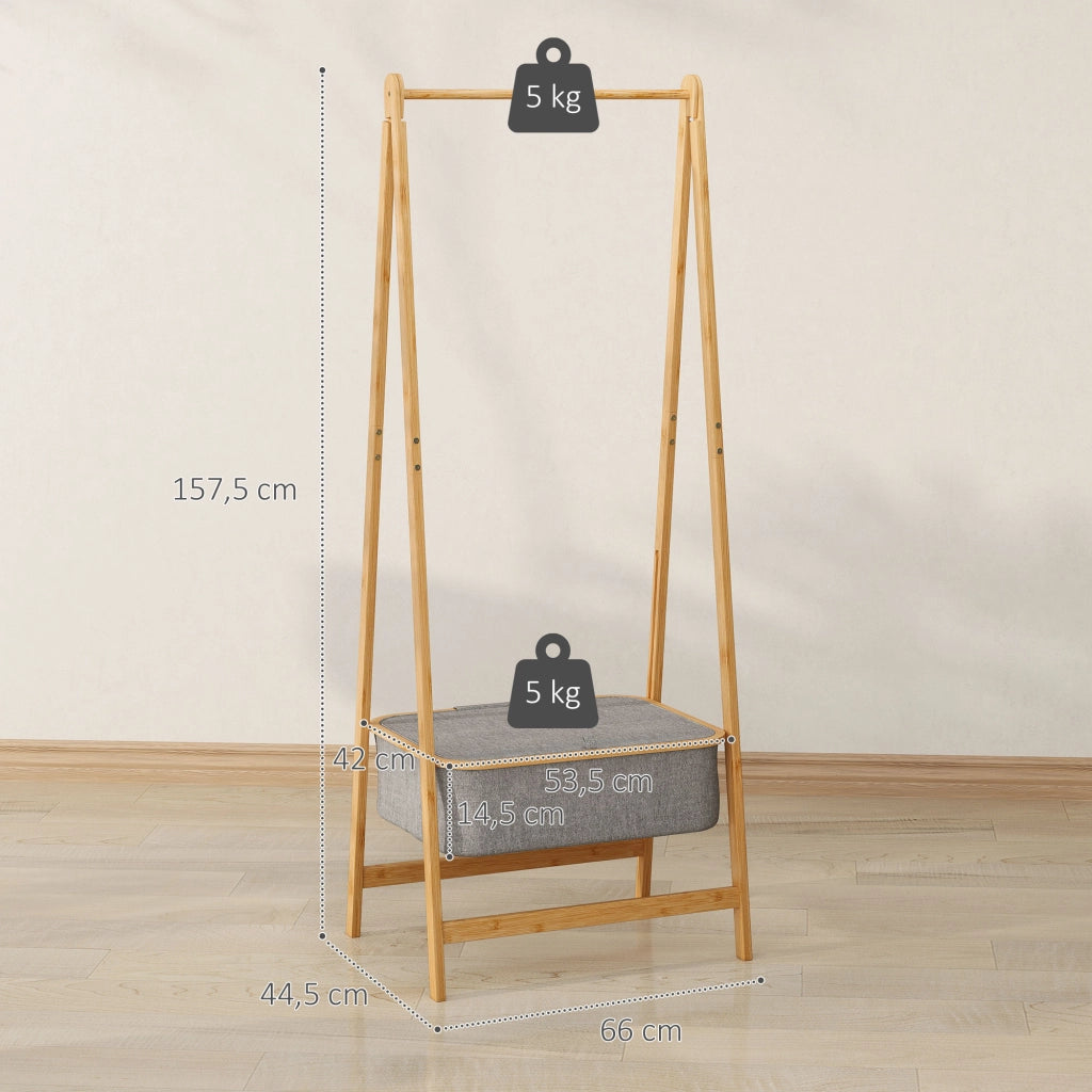 Appendiabiti con Portascarpe ¨C Xylo ¨C Bamb¨´ con Cesta Grigio 60x44,5x157,5 cm