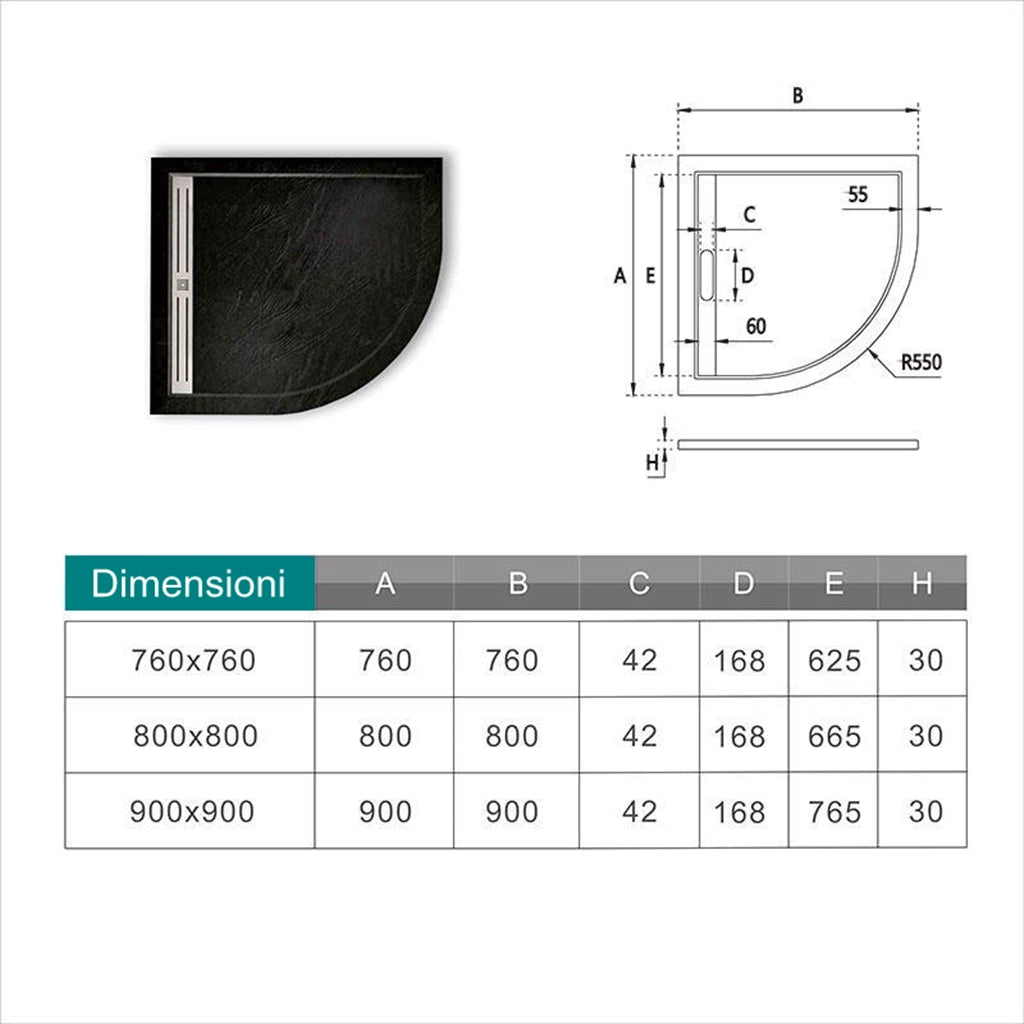 90x90x185 cm Box Doccia Semicircolare Ante Scorrevoli Vetro Temperato 5mm Trasparente Profilo Nero Opaco Piatto Doccia incluso