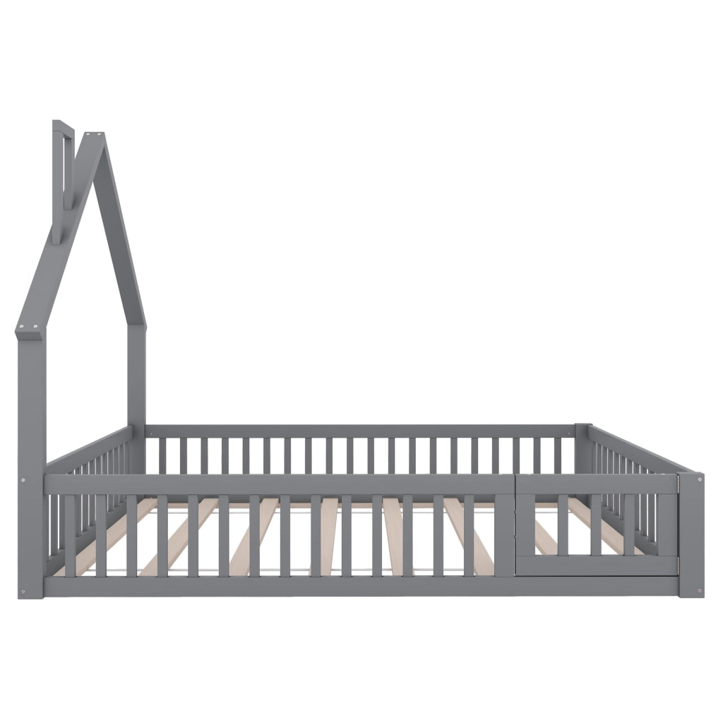 LETTO per bambini 140x200 cm con rete di sicurezza e rete a doghe grigio
