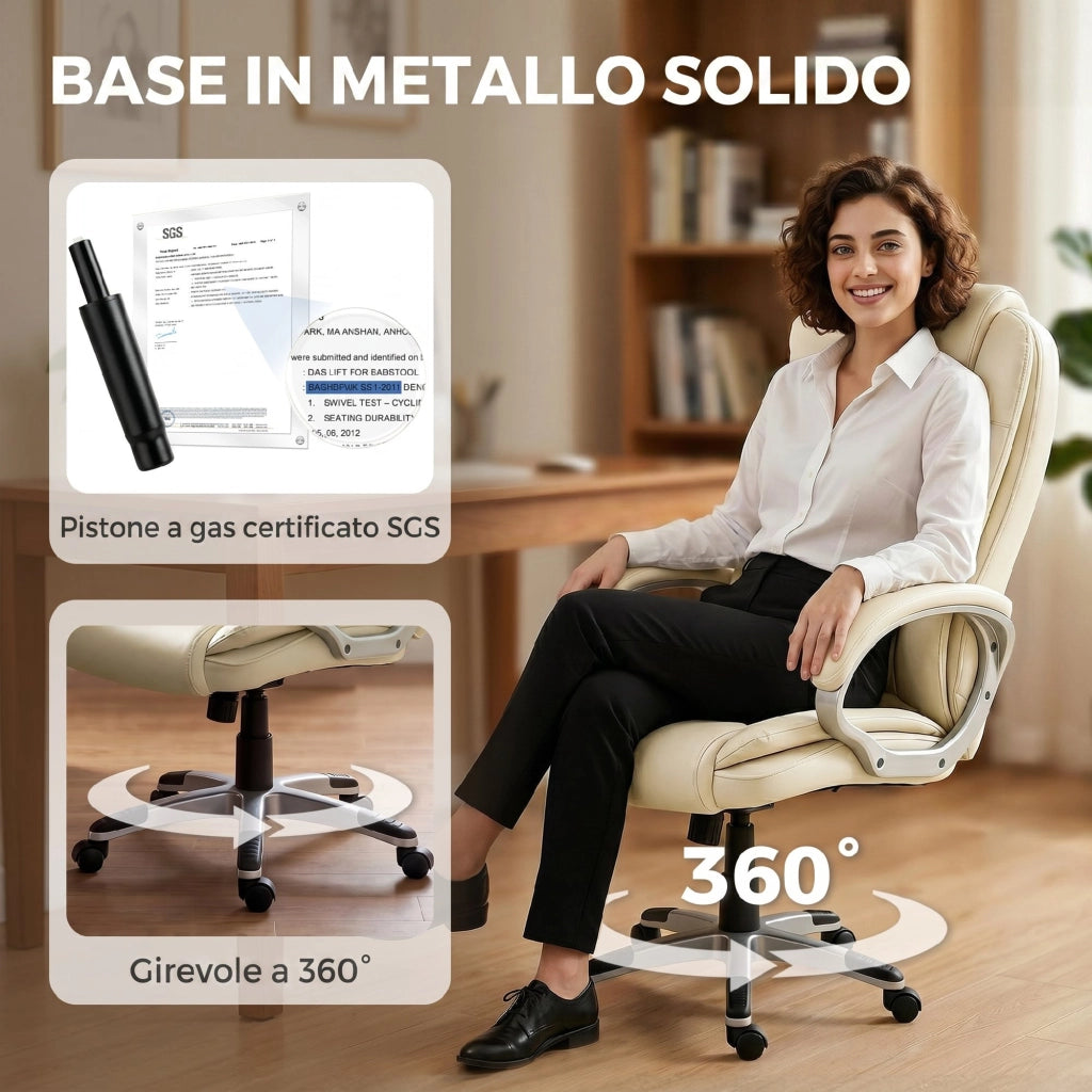 Sedia da ufficio girevole con schienale alto ¨C zephmum ¨C pelle beige