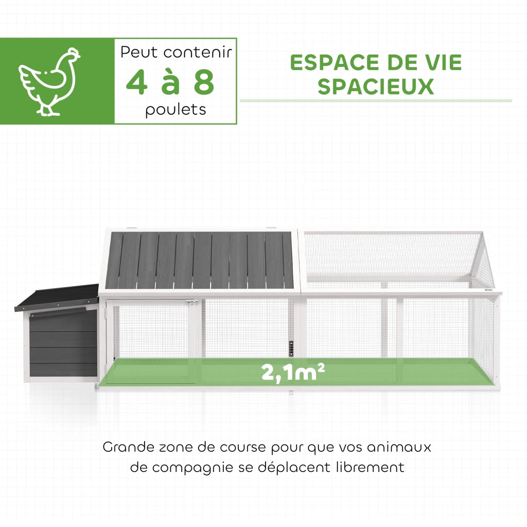 Pollaio per Galline con Porta e Tetto Aprile ¨C zephmum ¨C 240x112.5x76 cm Bianco