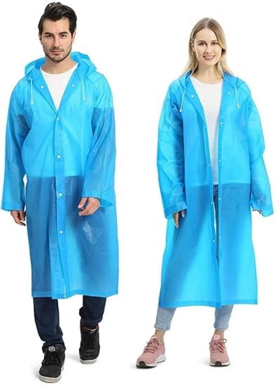 Poncho impermeabile per adulti - Impermeabile poncho indossabile - Set da 2 - Poncho impermeabile - Con cappuccio e maniche - Poncho impermeabile riutilizzabile - Adatto per campeggio, emergenze, viaggi - Impermeabile poncho - Blu