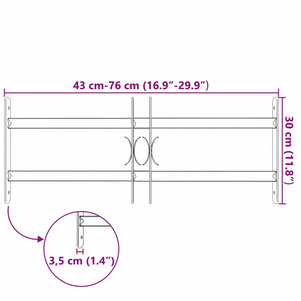 Griglia Finestra 76 x 30 cm Acciaio verniciato a polvere Nero