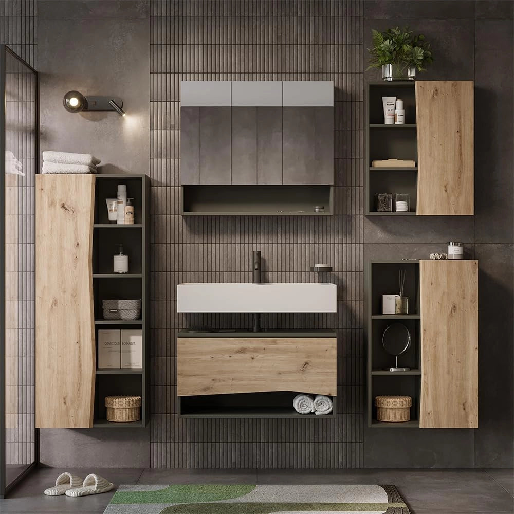Specchio contenitore bagno Willow, Artigiano, 80 x 70 cm, adatto al montaggio a parete per diverse dimensioni di bagno