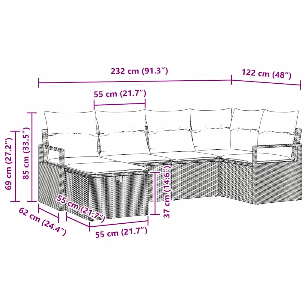 Set di divani 6 pcs Beige e Grigio Chiaro polyrattan