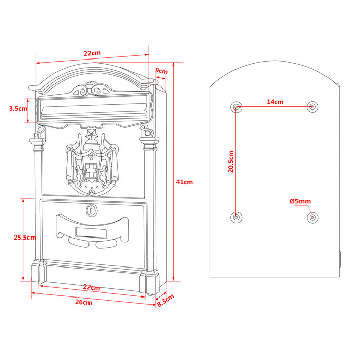 Cassetta postale classica con stemma colore bianco 260 x 90 x 400 mm