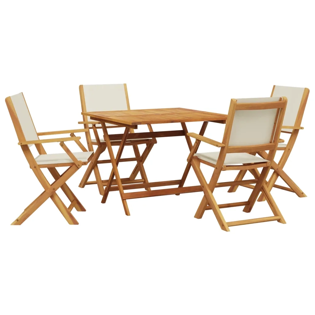 Set Pranzo da Giardino 5pz Crema in Tessuto e Legno Massello