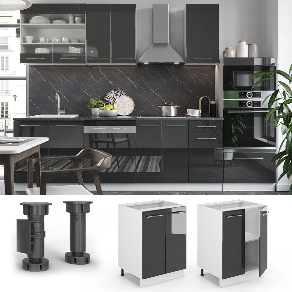 Mobiletto base cucina Fame-Line Antracite lucido/Bianco 60 cm senza piano di lavoro Vicco