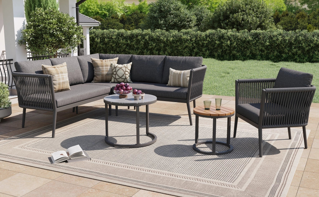 Set giardino 5-6 persone 6 pezzi: corda sedute + Divanooo angolare modulare; cuscini; terrazzo/balcone; grigio