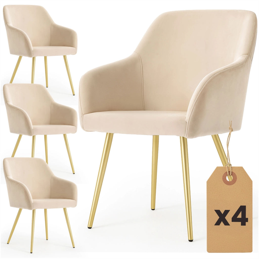 Set di 4 Sedie in velluto liscio ESTELLE Beige gambe oro