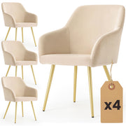 Set di 4 Sedie in velluto liscio ESTELLE Beige gambe oro