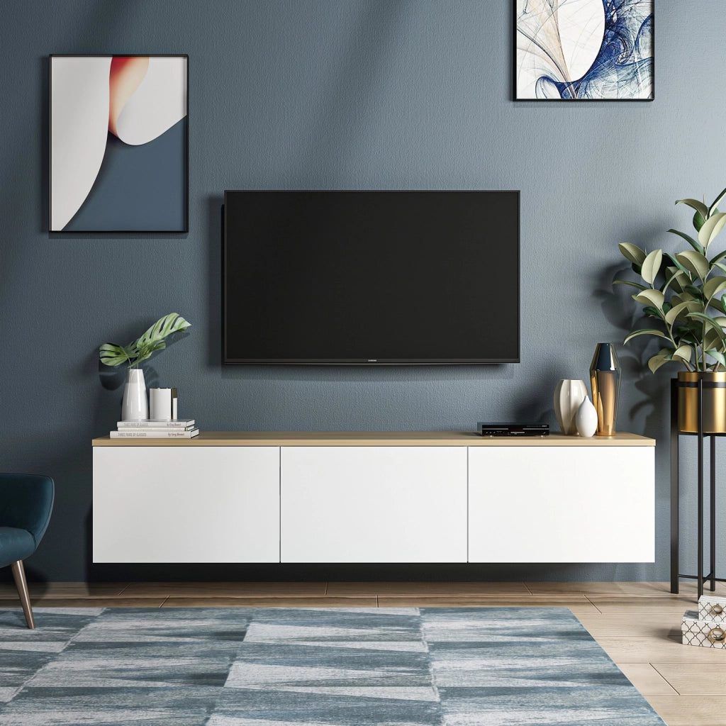Mobile TV in legno "Neon" - 160 x 32 x 35 cm - Rovere bianco