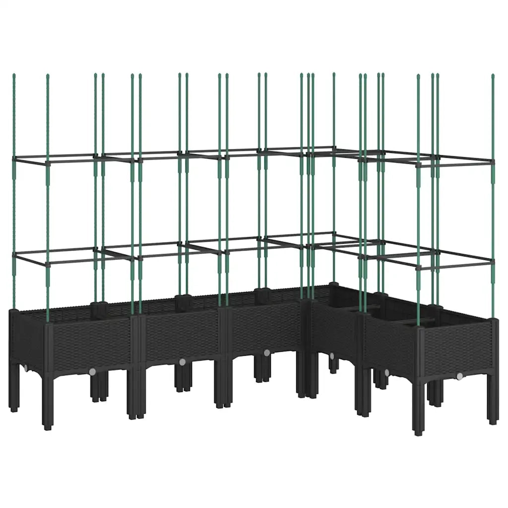 Fioriera da giardino con traliccio-Vaso da Esterno-Vaso con Griglia Nera 160x120x142,5 cm in PP