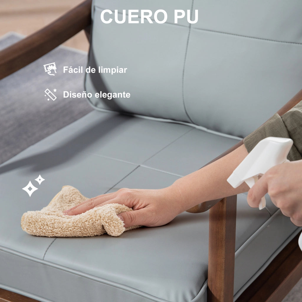Poltrona in similpelle con braccioli in legno e cuscini imbottiti ¨C Zephmum ¨C Grigio e marrone