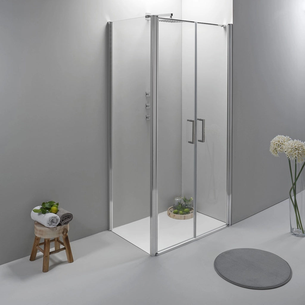 Box Doccia Angolare 70x90 Cm Apertura Saloon con Lato Fisso Trasparente