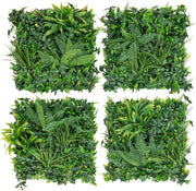 Pianta Finta 50 x 50 cm 4 Pezzi, Piante Artificiali da Interno ed Esterno, 4 Tappetini Erbosi Finti con Foglie Diverse per Decorazione da Giardino e Salotto