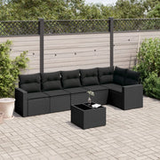 Set Divani da Giardino con Cuscini 7pz Nero Polyrattan