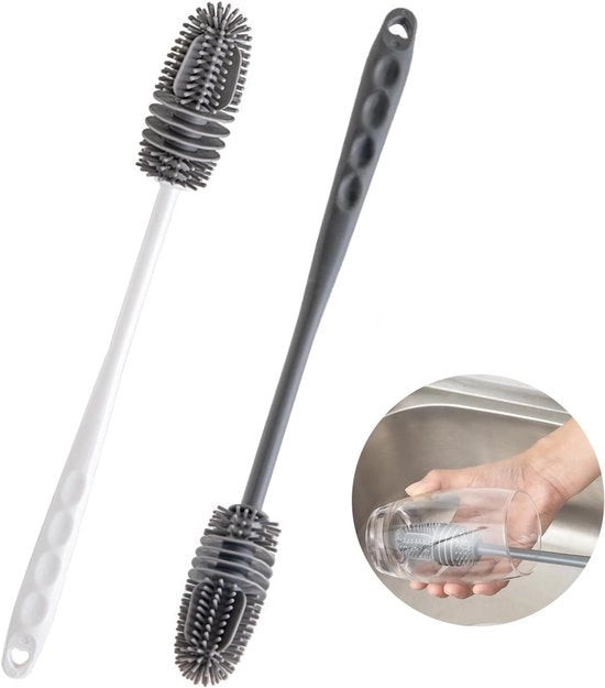 Set di pennelli a spugna - Risciacquatore in silicone - Pulizia di vasi - Silicone resistenti all'abrasione - 2 pezzi - Grigio