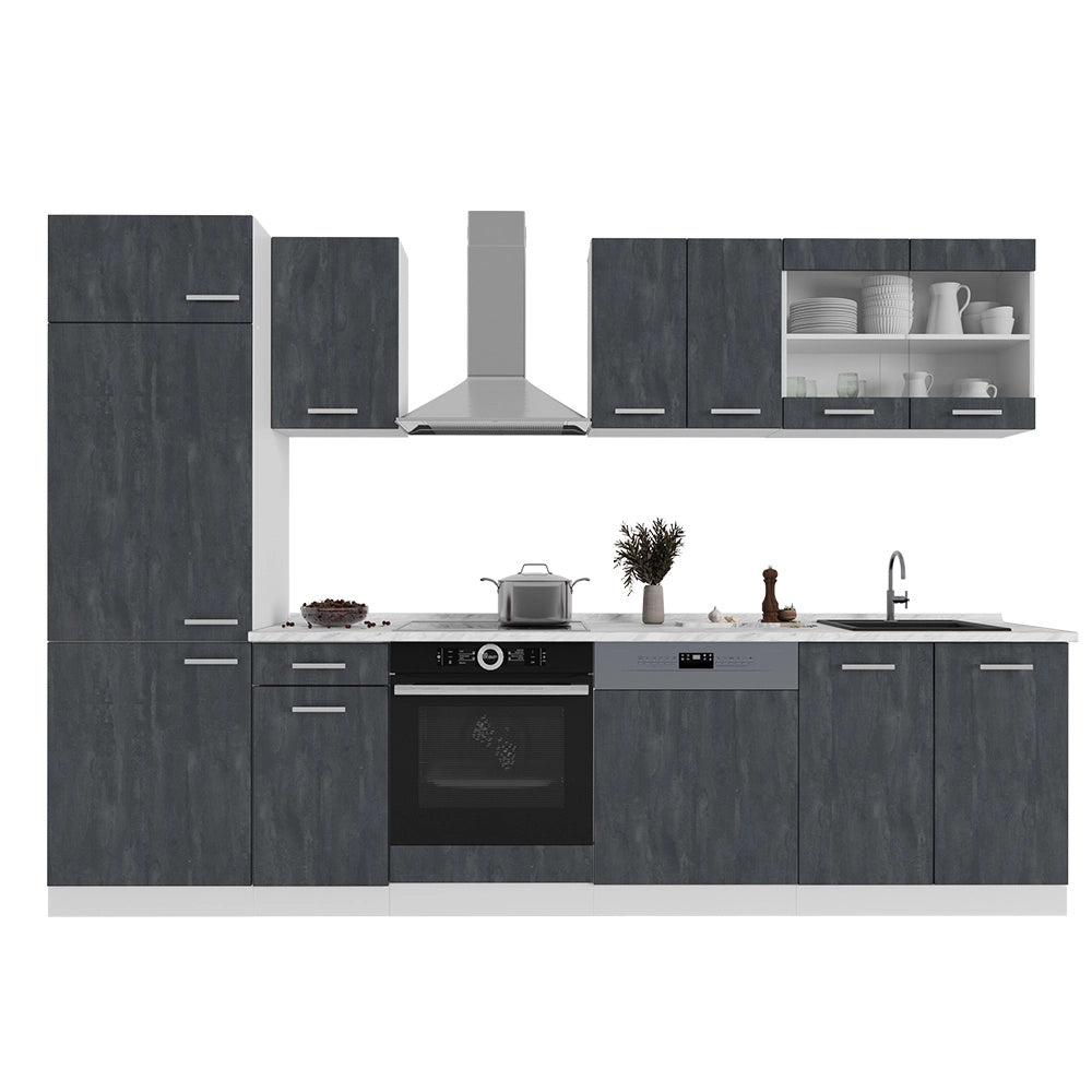 Cucina componibile R-Line Calce nera/Bianco 300 cm senza piano di lavoro Vicco