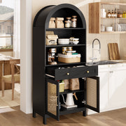 Vetrina con ante in rattan nero e legno, 70 x 40 x 170 cm