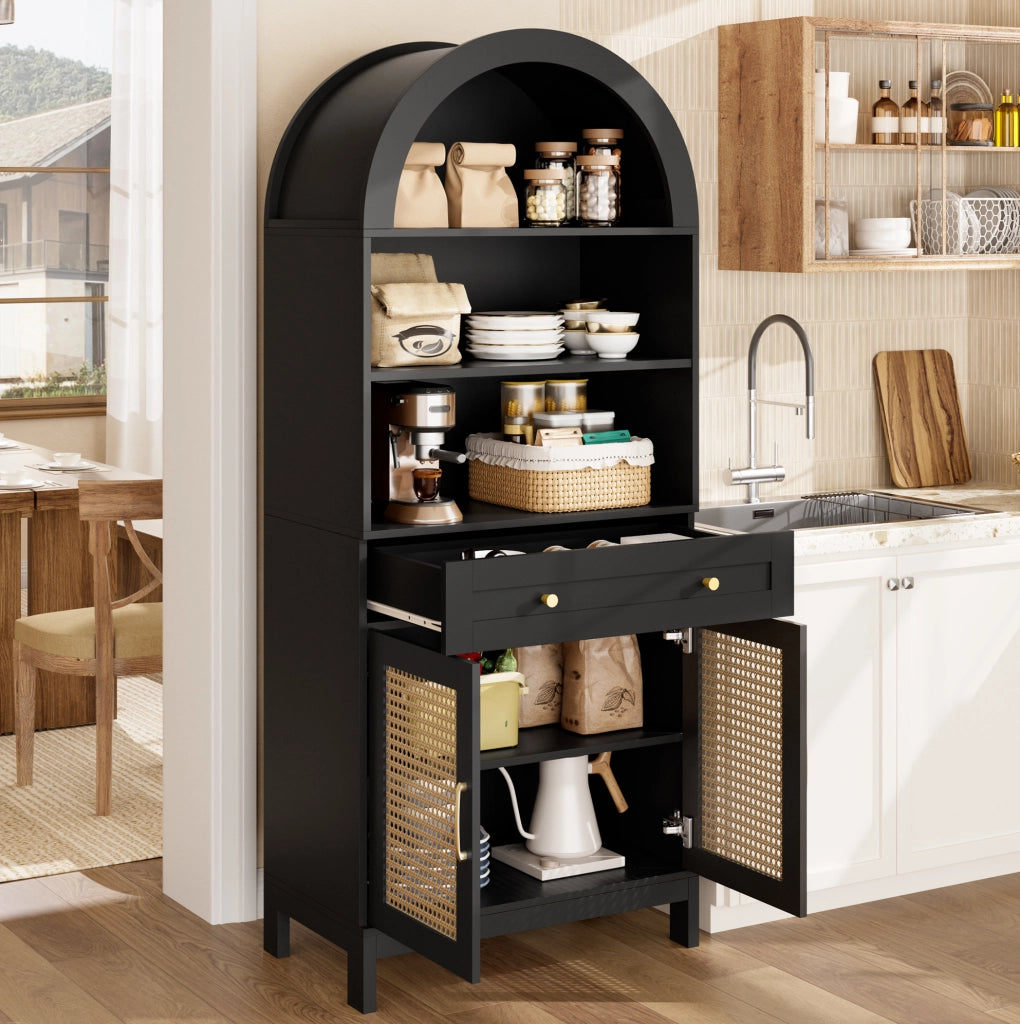 Vetrina con ante in rattan nero e legno, 70 x 40 x 170 cm