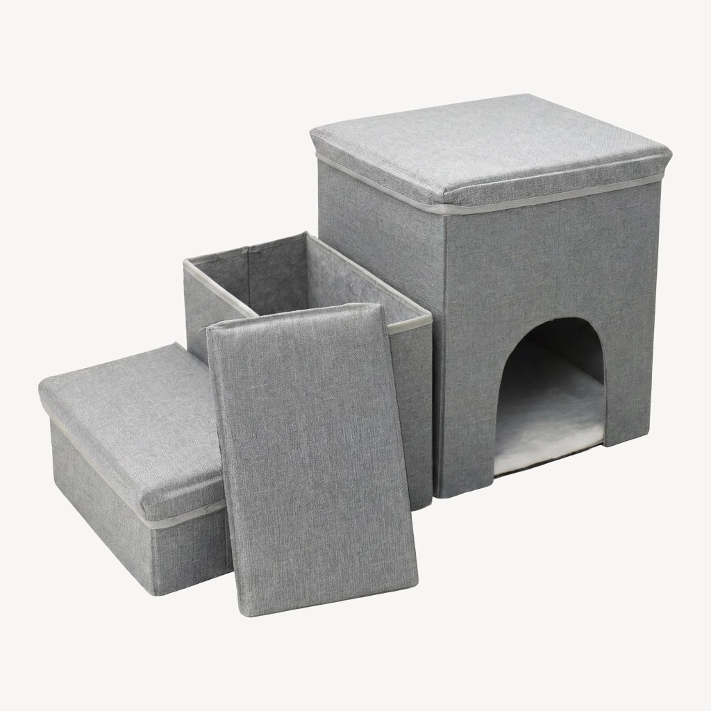 Scala per Cani e Gatti Vojens 3 Gradini con Porticina - Grigio [en.casa]