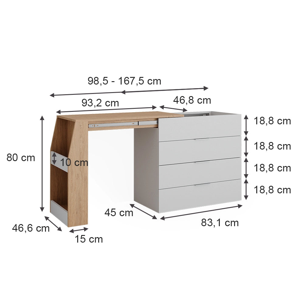 Vicco Tavolo per l'artigianato Bianco 95.5 x 80 cm pieghevole, 4 cassetti