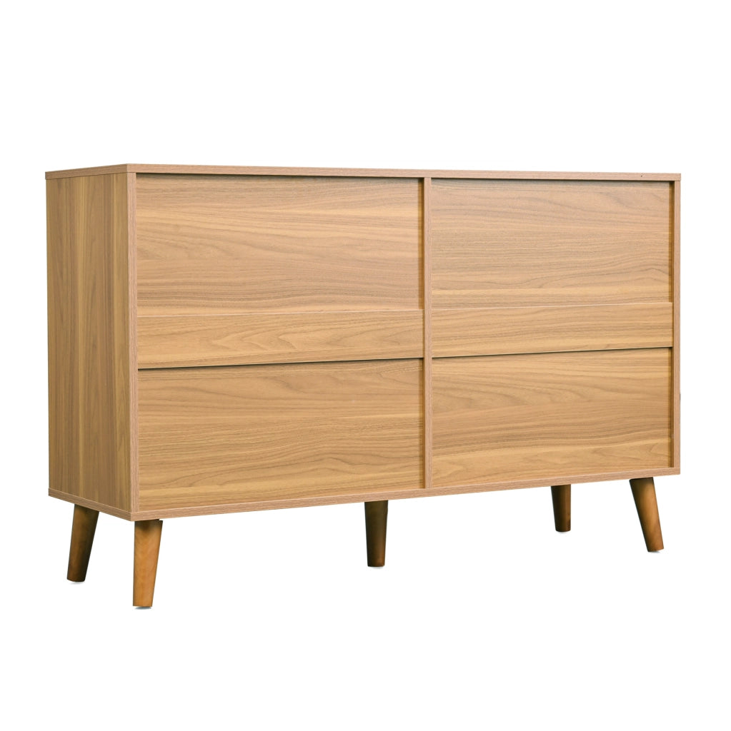 Cassettiera 120x76.5x40 cm con 6 cassetti; design retrò in truciolare; noce