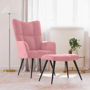 Divano Sedia-Poltrona Relax con Poggiapiedi Rosa in Velluto 602677